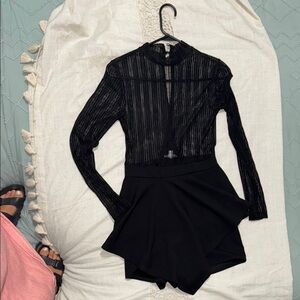 Trendy Black Sheer Women's dress with shorts